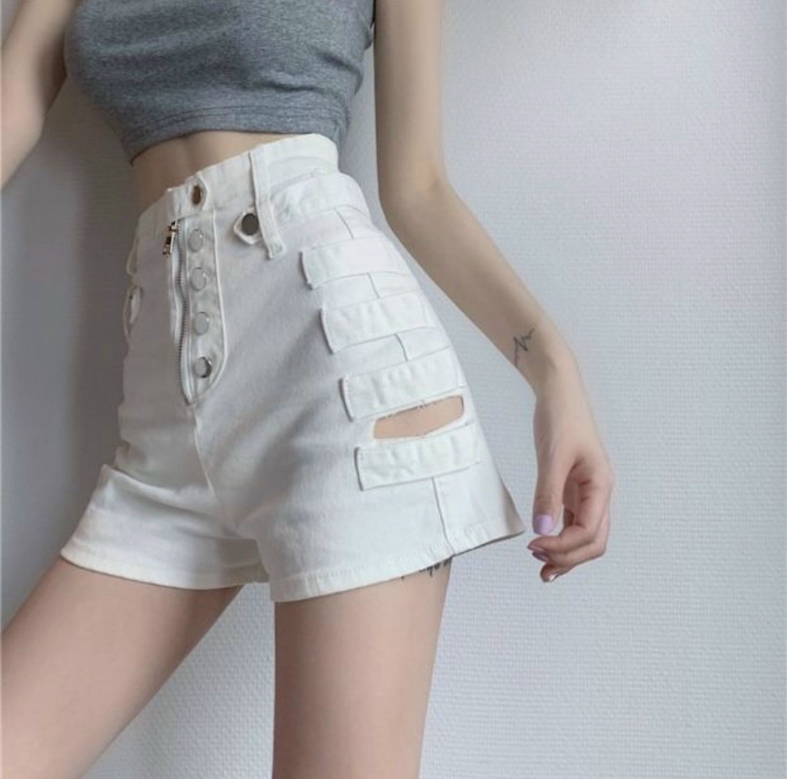 Quần short kaki lưng cao phối kiểu, 3 size HOT#38 NA