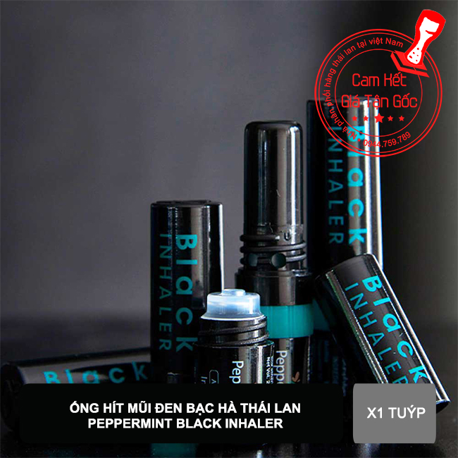 (Black) 01 Ống hít ĐEN 2 Đầu Black Inhaler Peppermint Thái Lan