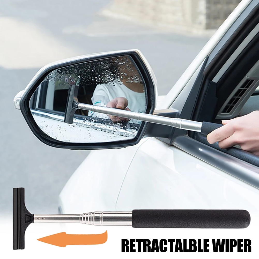 Car Rearview Mirror Wiper Telescopic Auto Mirror Squeegee Cleaner 98cm Long Handle Car Cleaning Tool Mirror Glass Mist Cleaner