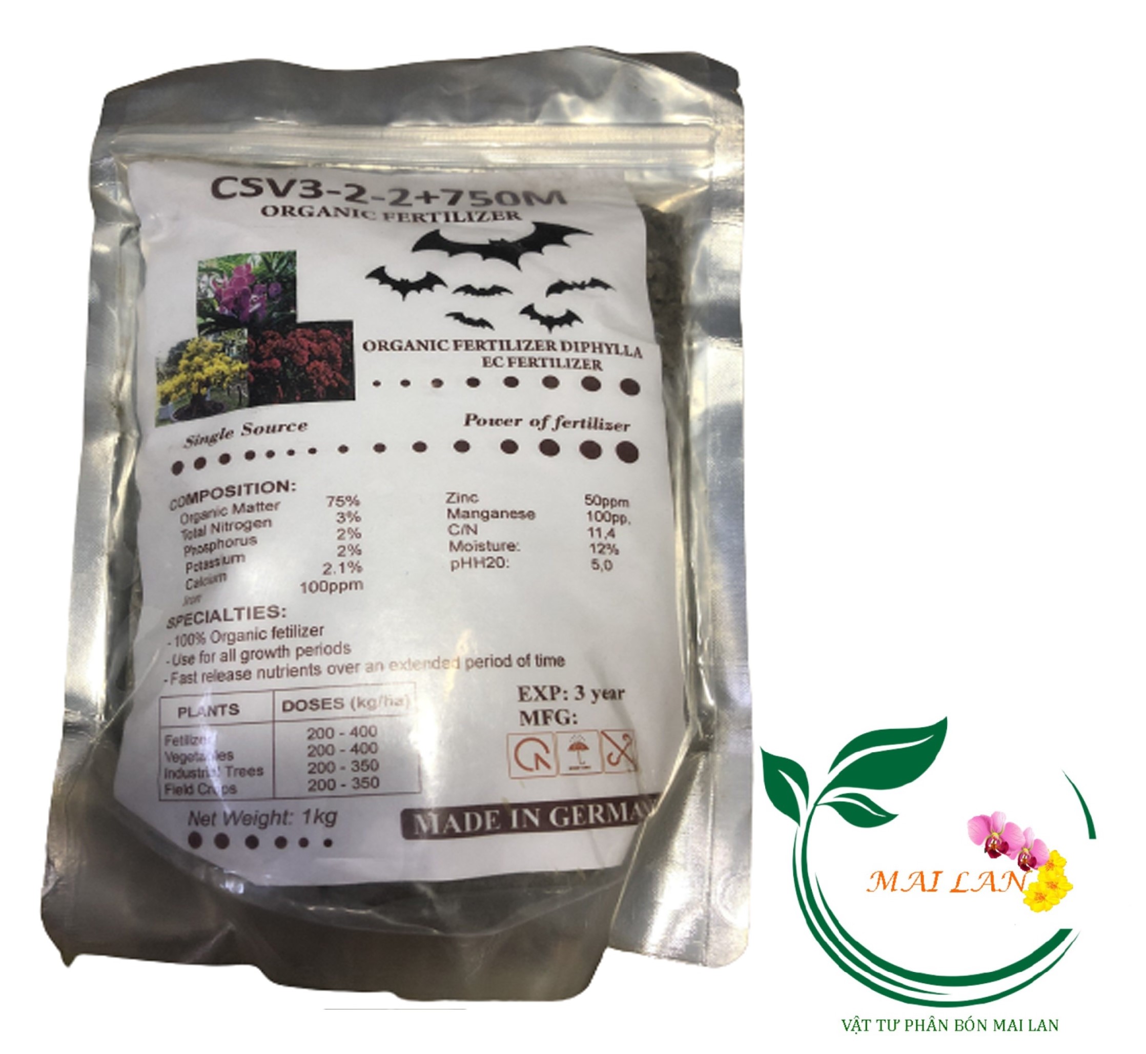 Phân dơi nén - đức csv 3-2-2+75om organic fertilizer - #467a# 1kg
