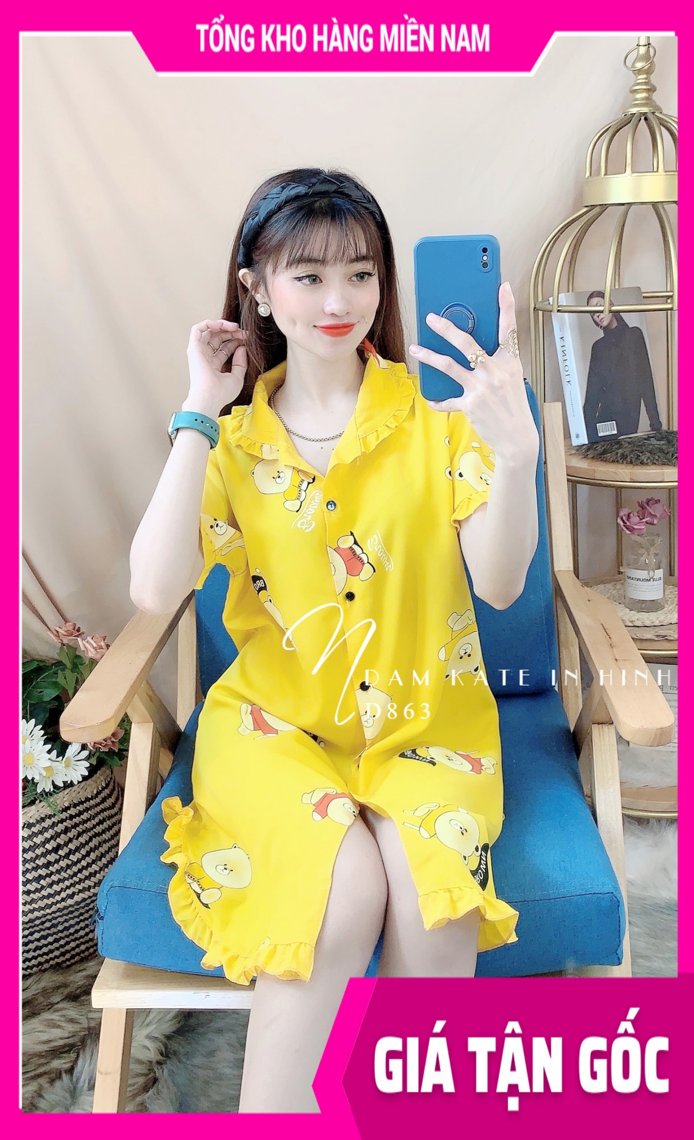 Đầm ngủ nữ dễ thương phom 55kg 🎀 Đầm kate in hình cực xinh D863 🎀 Ảnh thật 🎀 Đầm ngủ nữ 🎀 Đầm kate phom to