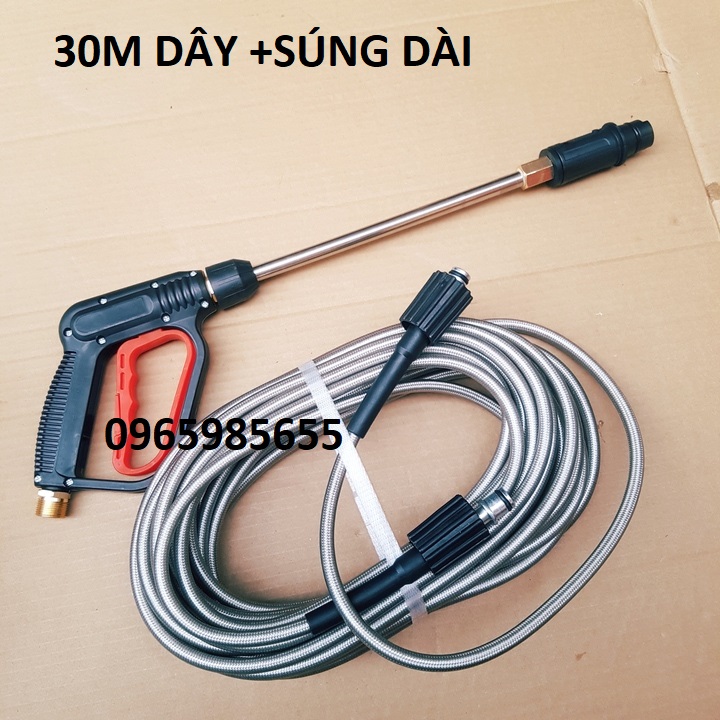 Bộ 10m,15m,20m,30m dây rửa xe và súng xịt rửa xe dài (bộ như hình) - súng rửa xe áp lực cao, dây xịt rửa xe áp lực cao