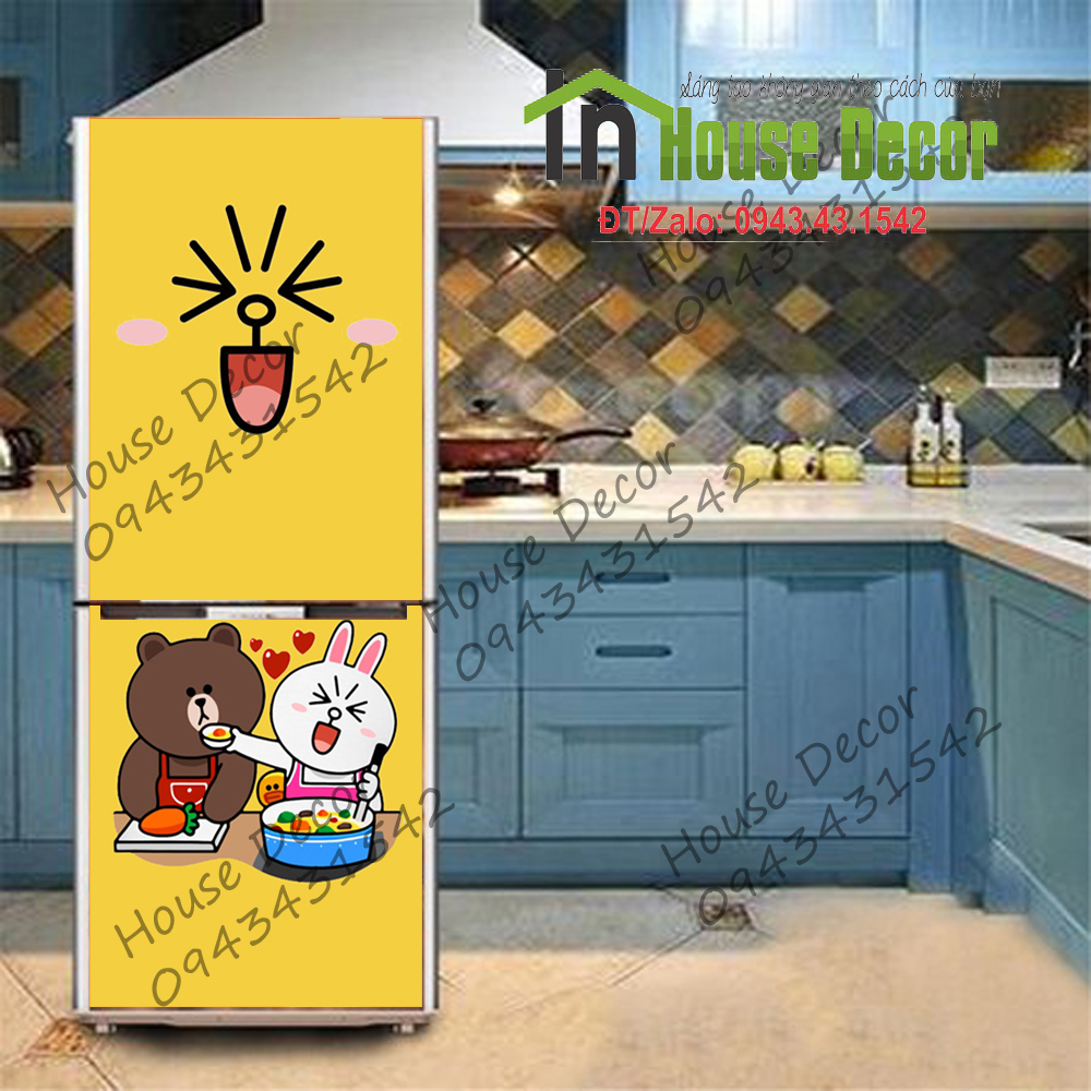 Decal dán trang trí tủ lạnh hình gấu - TL102