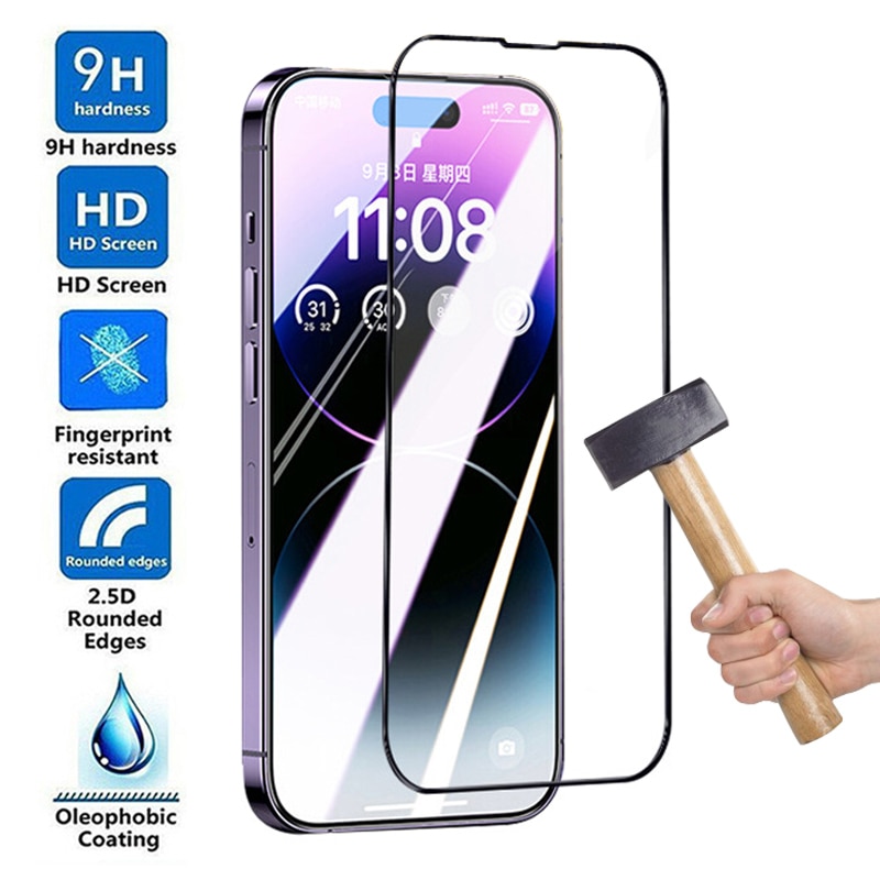9h anti-burst tempered glass for suitable for apple 14 plus 13 mini 12 11 pro max screen protector x xr xs max protection film