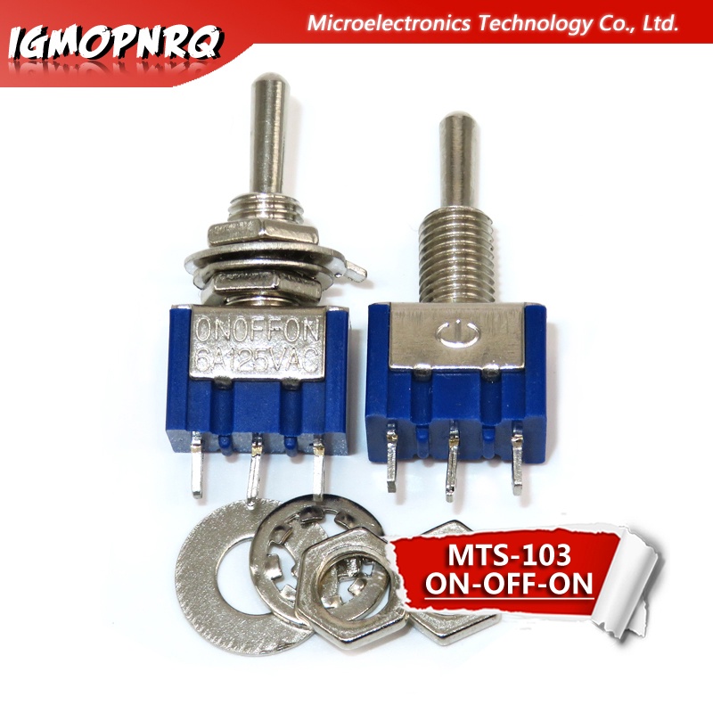 5pcs miniature toggle switch mts-103 spdt 6a 125vac/3a 250vac mini switch lever switch 3 pin on/off/on integrated circuit