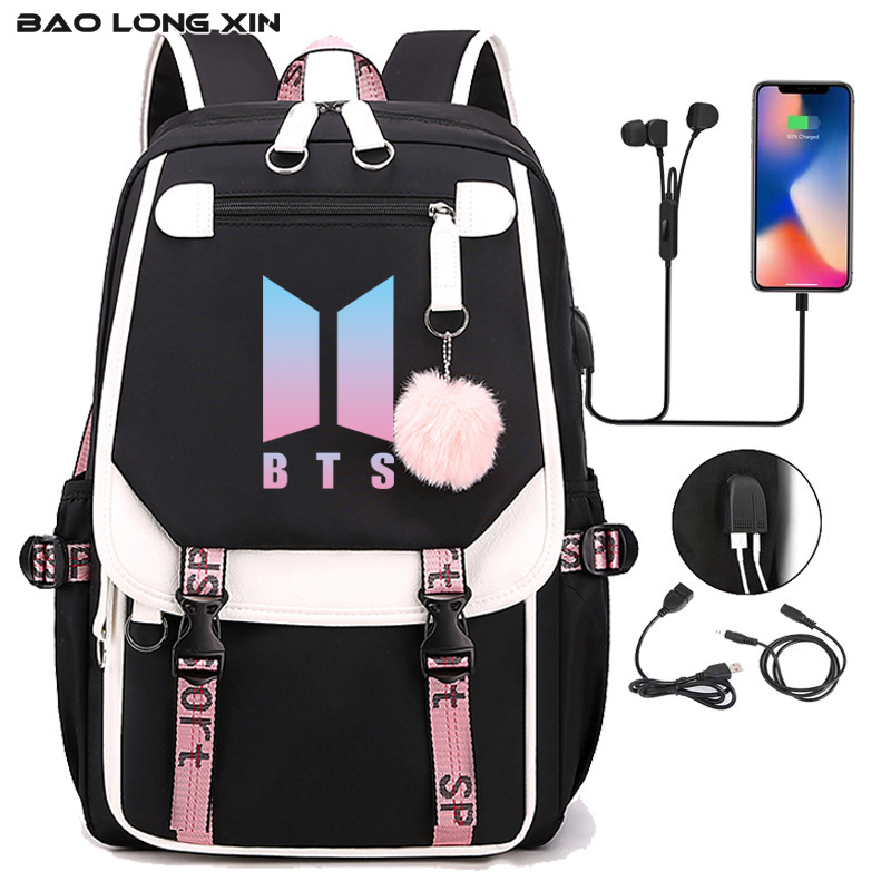 BAOLONGXIN Backpack Oxford cloth BTS same style backpack USB charging middle and high school backpack