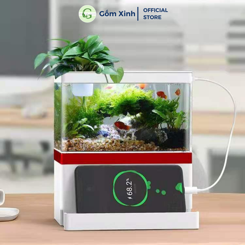Bể Cá-[Bể cá+Đồng Hồ + Đèn Bàn + Sỏi, Cây Thủy Sinh]-Bể cá mini-Bể cá để bàn-hồ cá