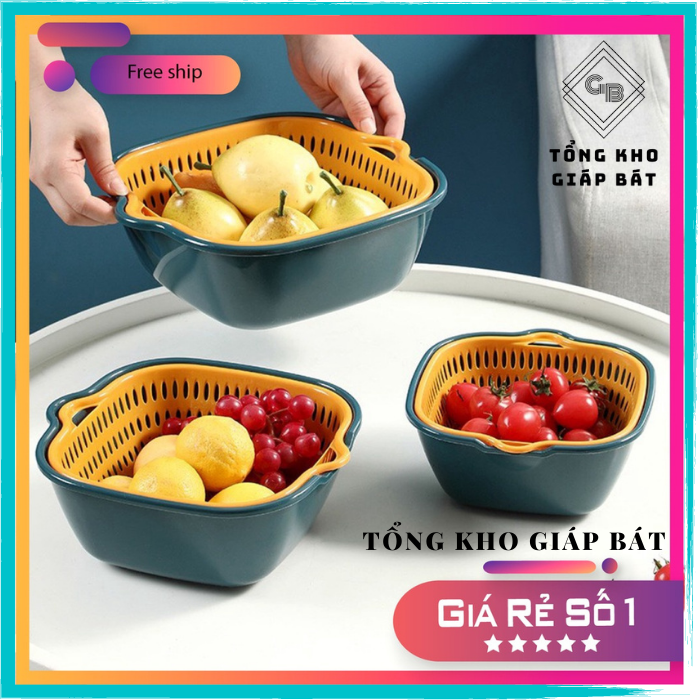 Bộ Rổ 6 Món Kèm Chậu Chất Liệu Nhựa Cao Cấp, Đựng Đồ Đa Năng, Chất liệu nhựa PP cứng và bền bỉ, an toàn và không độc hại. Thiết kế hai lớp, dễ thoát nước.,dụng cụ nhà bếp hữu ích để rửa và bảo quản trái cây và rau củ