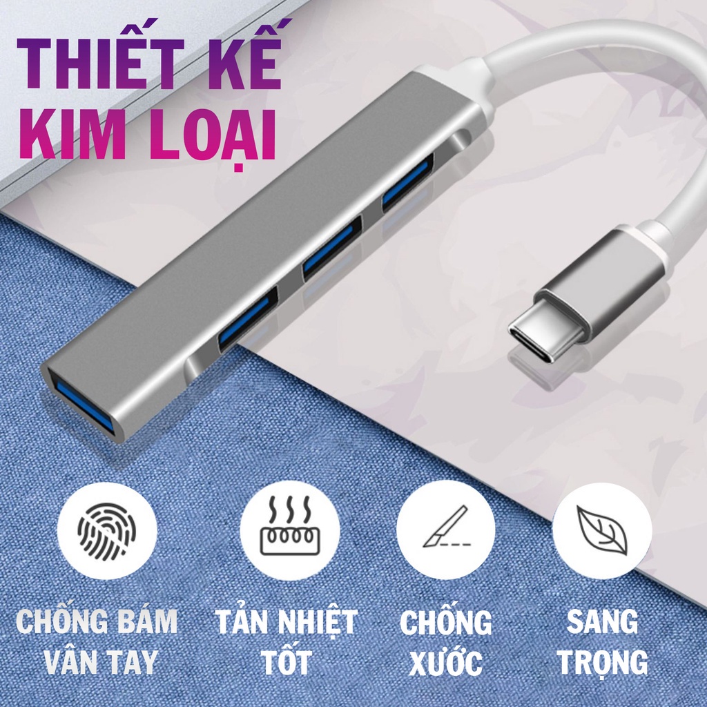 Cáp chuyển đổi  từ Type C sang 4 cổng USB - Bộ chia cổng Hub USB và Hub TYPE C