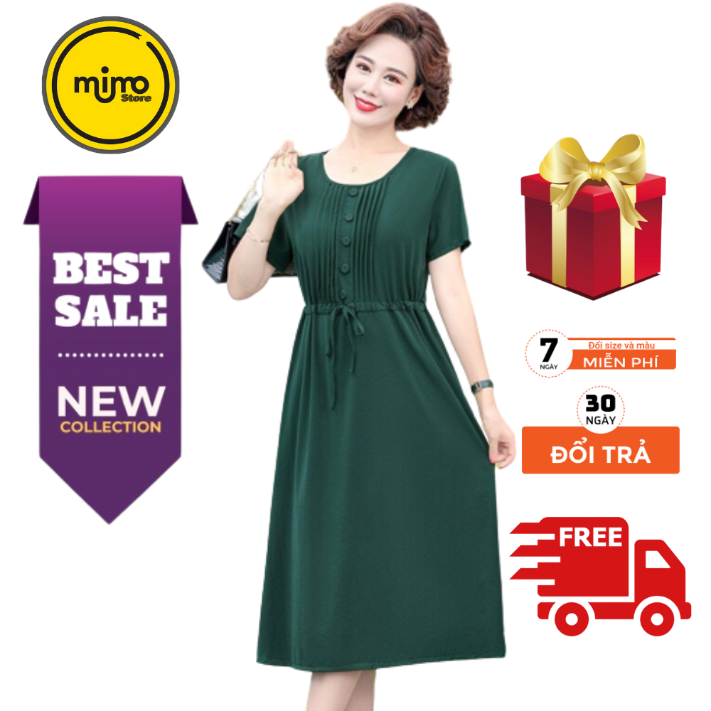 Đầm trung niên u40 dự tiệc sang trọng cho mẹ tuổi u40 u50 Mimostore UT dáng suông chất liệu voan mát cỏ tròn tay lỡ độ dài maxi mẫu trơn phân loại thời trang hàng ngày sản xuất tại việt nam