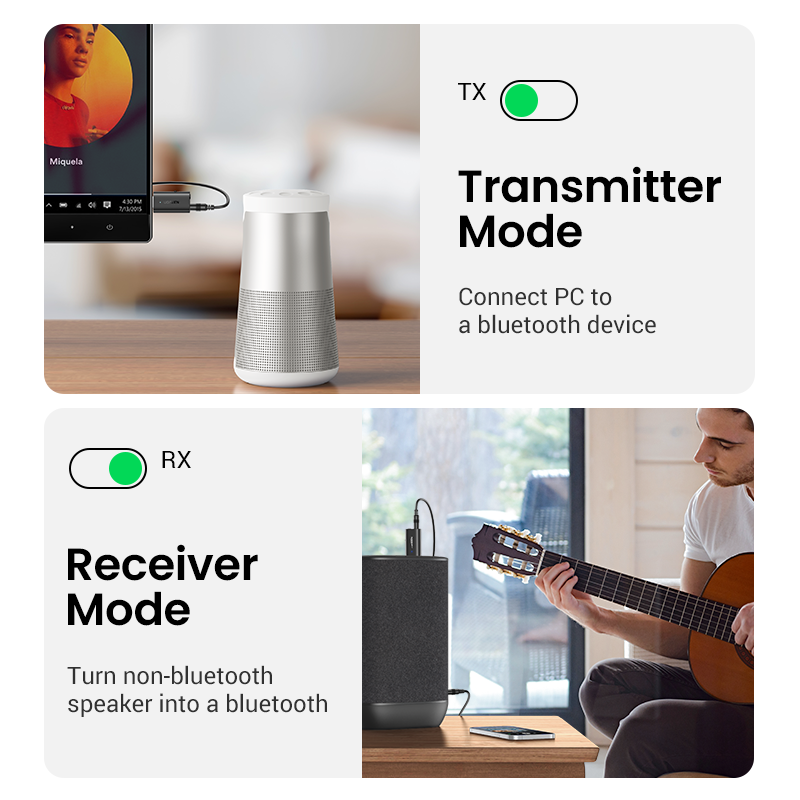 UGREEN Bluetooth 5.1 Transmitter Receiver 2 in 1 Wireless USB Bluetooth Adapter Tích hợp Micrô 3.5mm Âm thanh Bluetooth Dongle Driver Miễn phí cho TV, Âm thanh nổi tại nhà, Âm thanh nổi trên xe hơi, Tai nghe, Loa, PC Model:60300