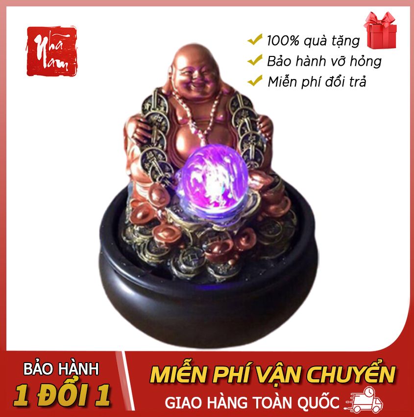 Thác nước phong thuỷ Phật Di Lặc Hoan Hỉ, Tặng trọn bộ phụ kiện máy bơm, quả cầu thủy tinh - Phong Thủy Nhã Nam