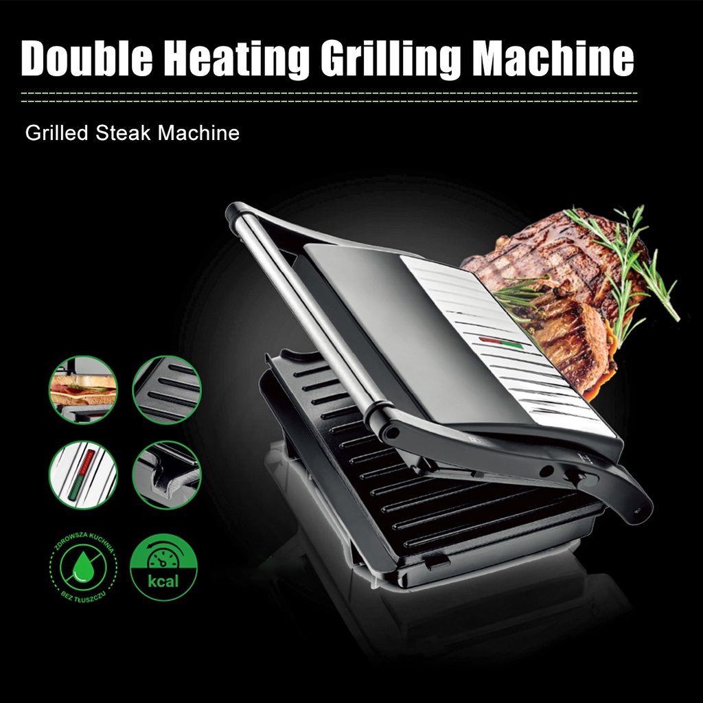 Breakfast Machine Double Heating Grilling Machine Grilled Steak Machine Household Grill Smokeless Barbecue Machine 1000W