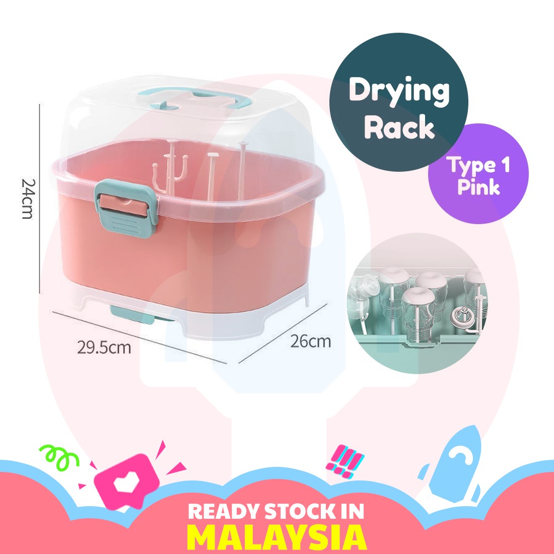Baby Bottle Drying Rack With Cover Storage Box Large Organizer Holder  29*19*23cm