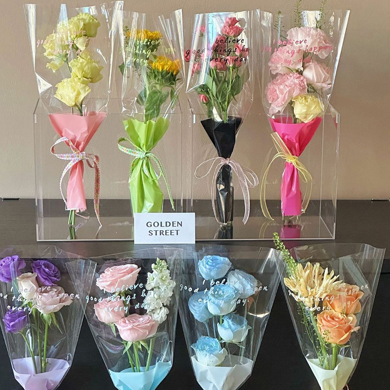 10pcs Single Rose Sleeves Flower Wrapping Bag Bouquet Packaging Bags Clear Cellophane Floral Wrappers For Valentine's Day. 