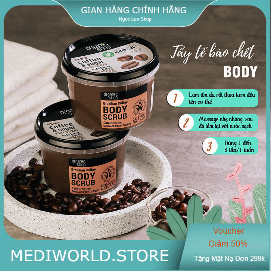 Tẩy Tế Bào Chết Toàn Thân Organic Shop Organic Brazilian Coffee & Sugar Body Scrub 250ml - Hương Cà Phê 4.9
