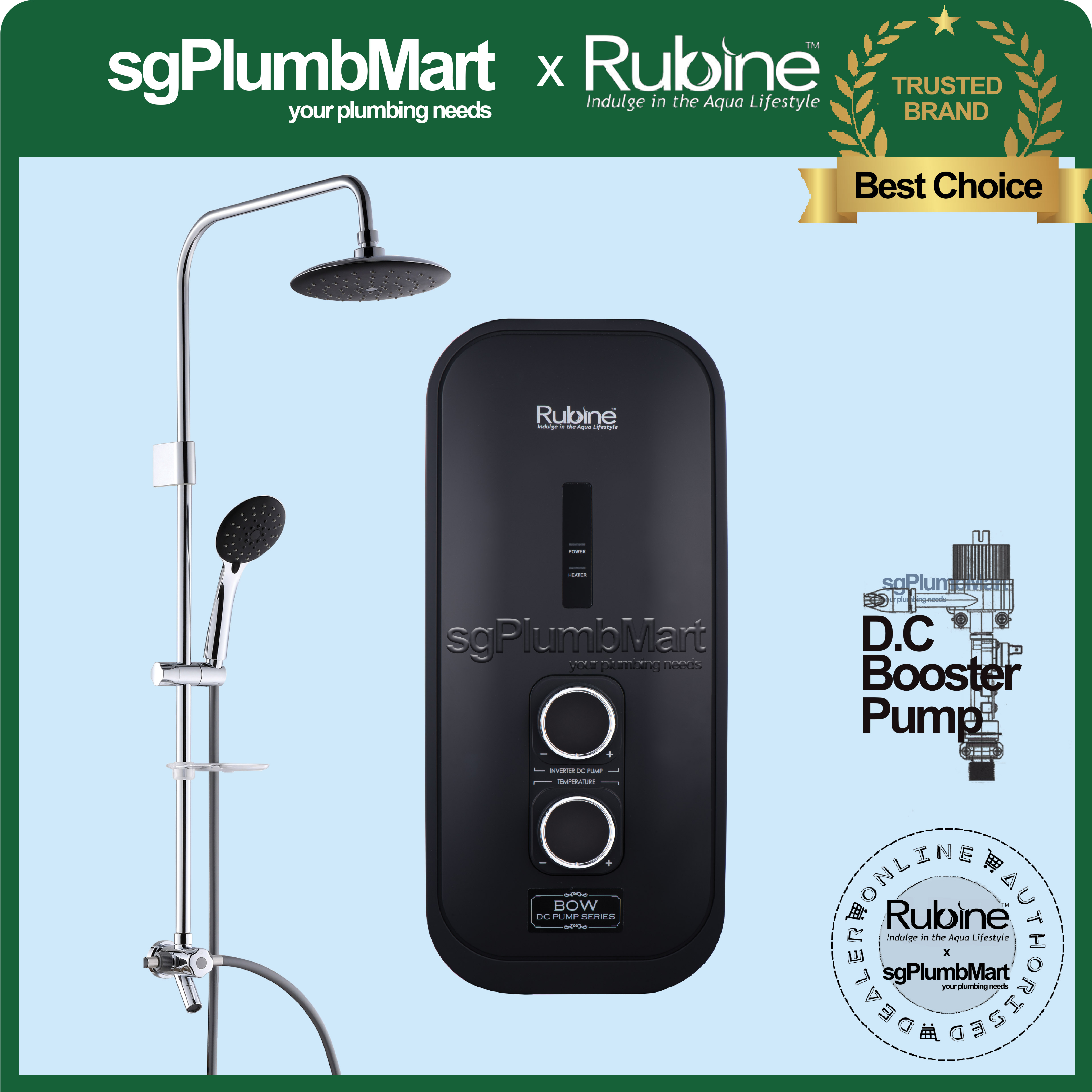 Rubine x sgPlumbMart RWH 3388 Instant Heater With Built-in DC Booster Pump  u0026 Rainshower RWH3388 Full Black Edition RWH3388B RWH3388W | Lazada Singapore