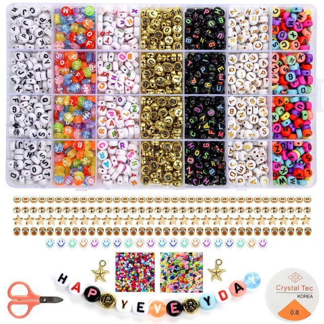 2023 2400pcs Mixed Letter Beads for Bracelets Making Kit Acrylic Alphabet Beads for Jewelry Making DIY Necklace Accessories 7x4mm