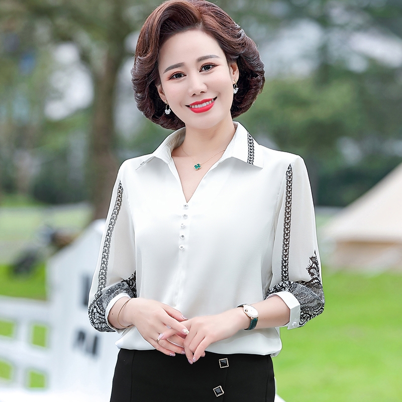 Áo sơ mi nữ trung niên, áo cho mẹ áo sơ mi cổ v tay dài - áo sơ mi nữ công sở sang trọng-áo kiểu nữ