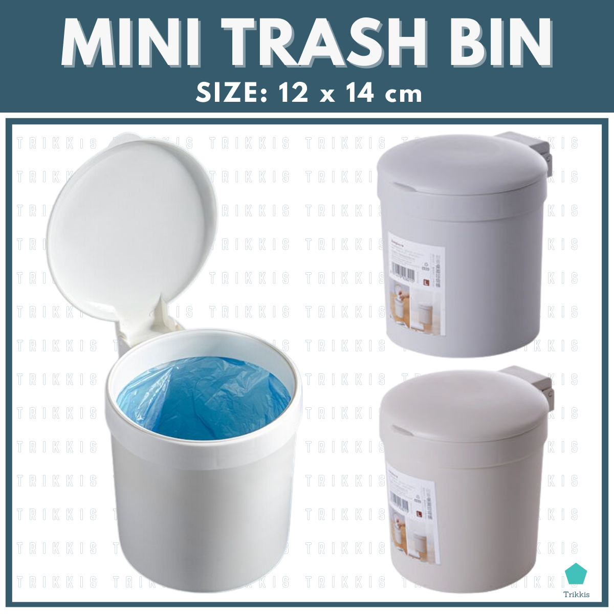 Gray Small Trash Bin Gitany Push-button Mini Desktop Dustbin with lid 
