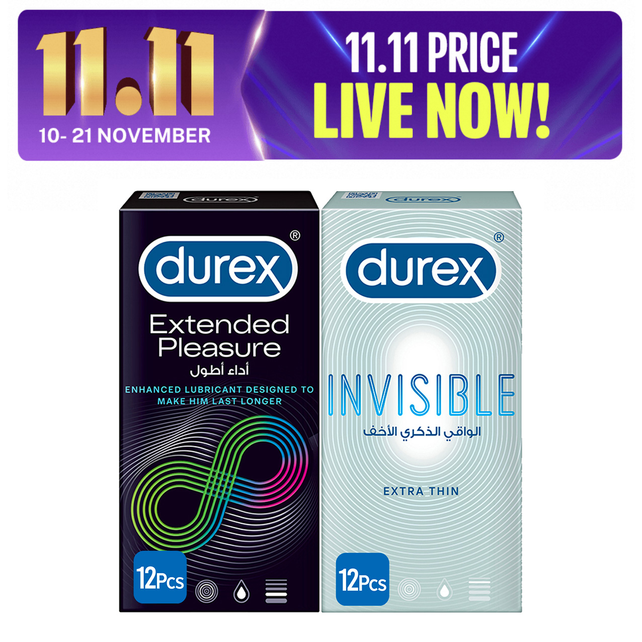 Durex Condoms Fun Bundle - Extended Pleasure 12 Pcs + Invisible 12 Pcs