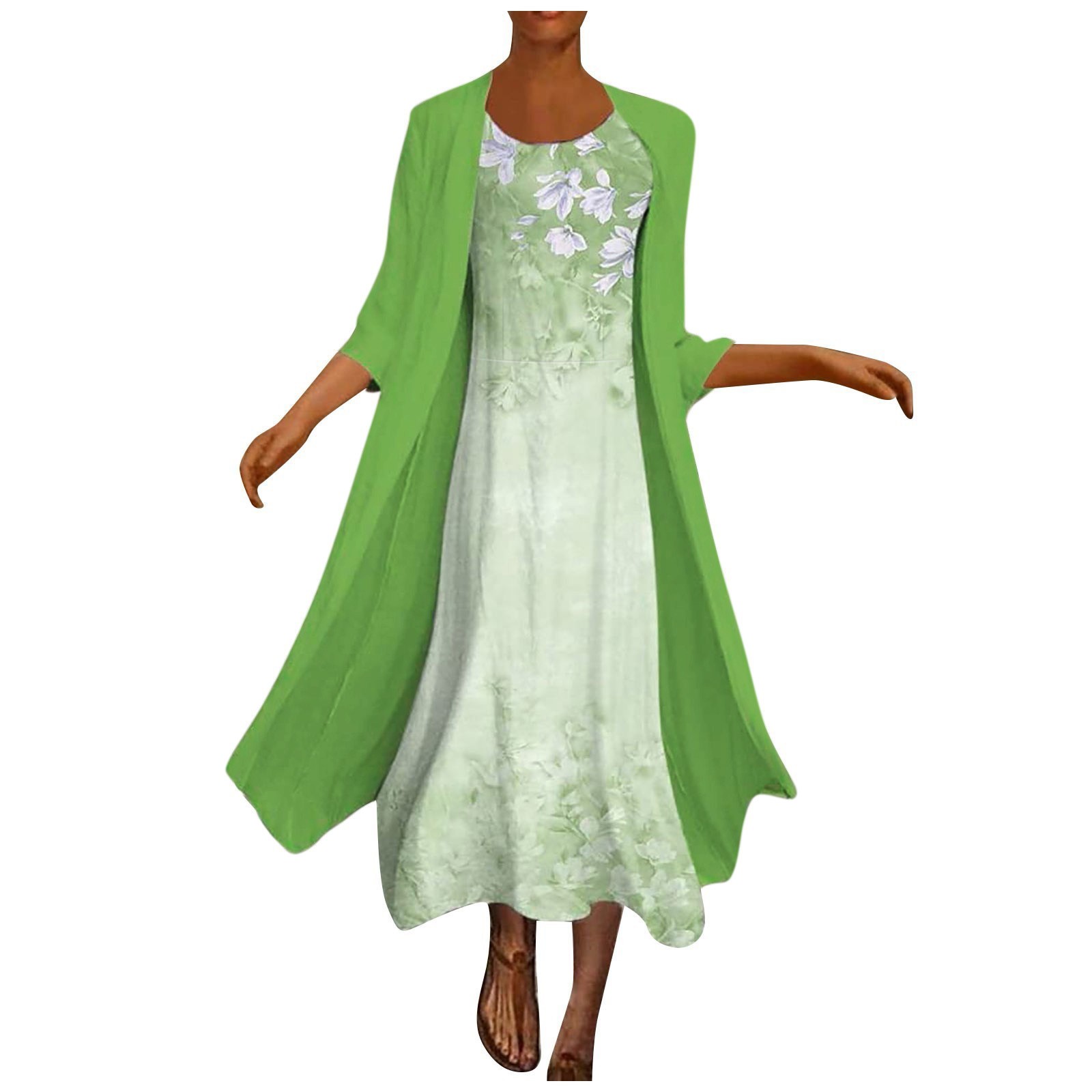 Women's Casual Fashion Print O/Neck Medium Long Length Two Piece Set Dress