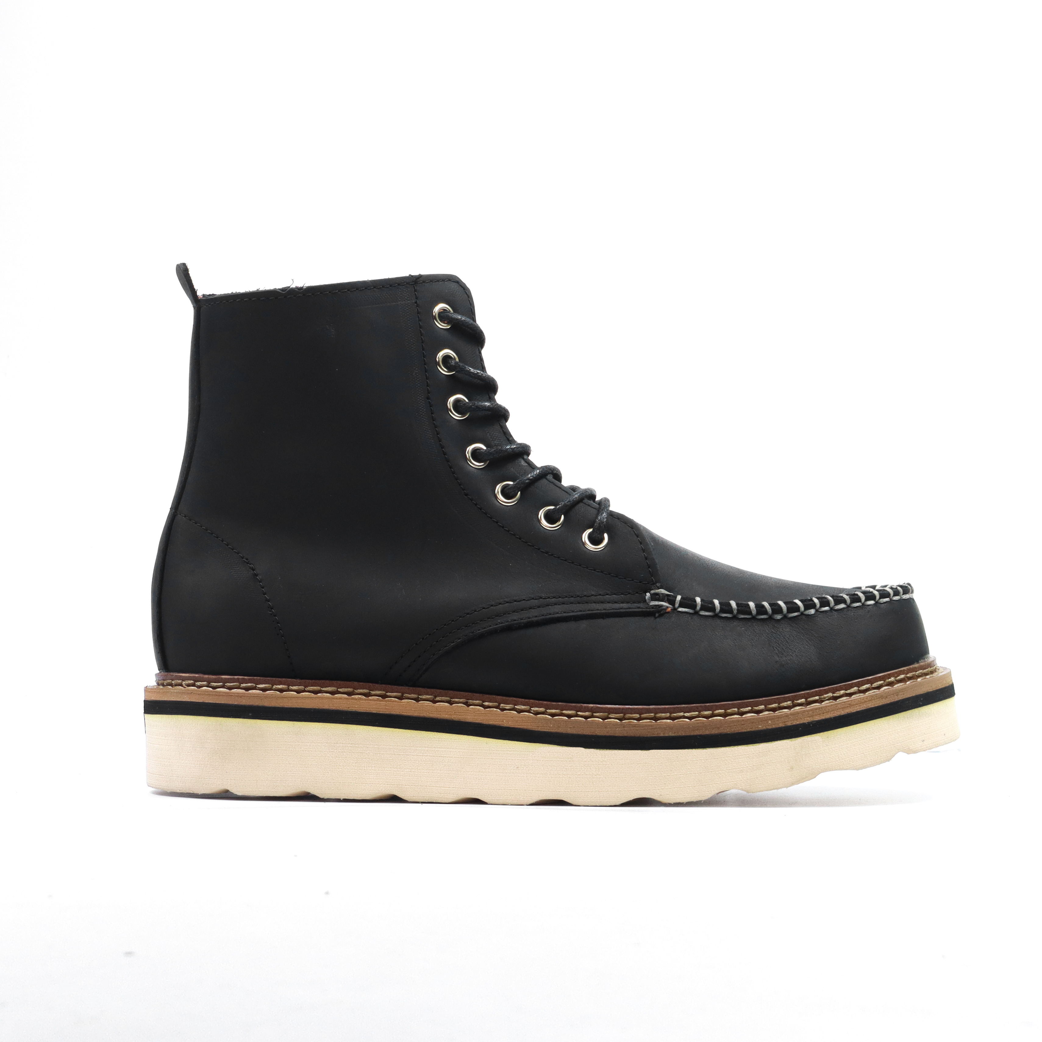 Giày Boots nam Moctoe Đen sáp da bò sáp đen