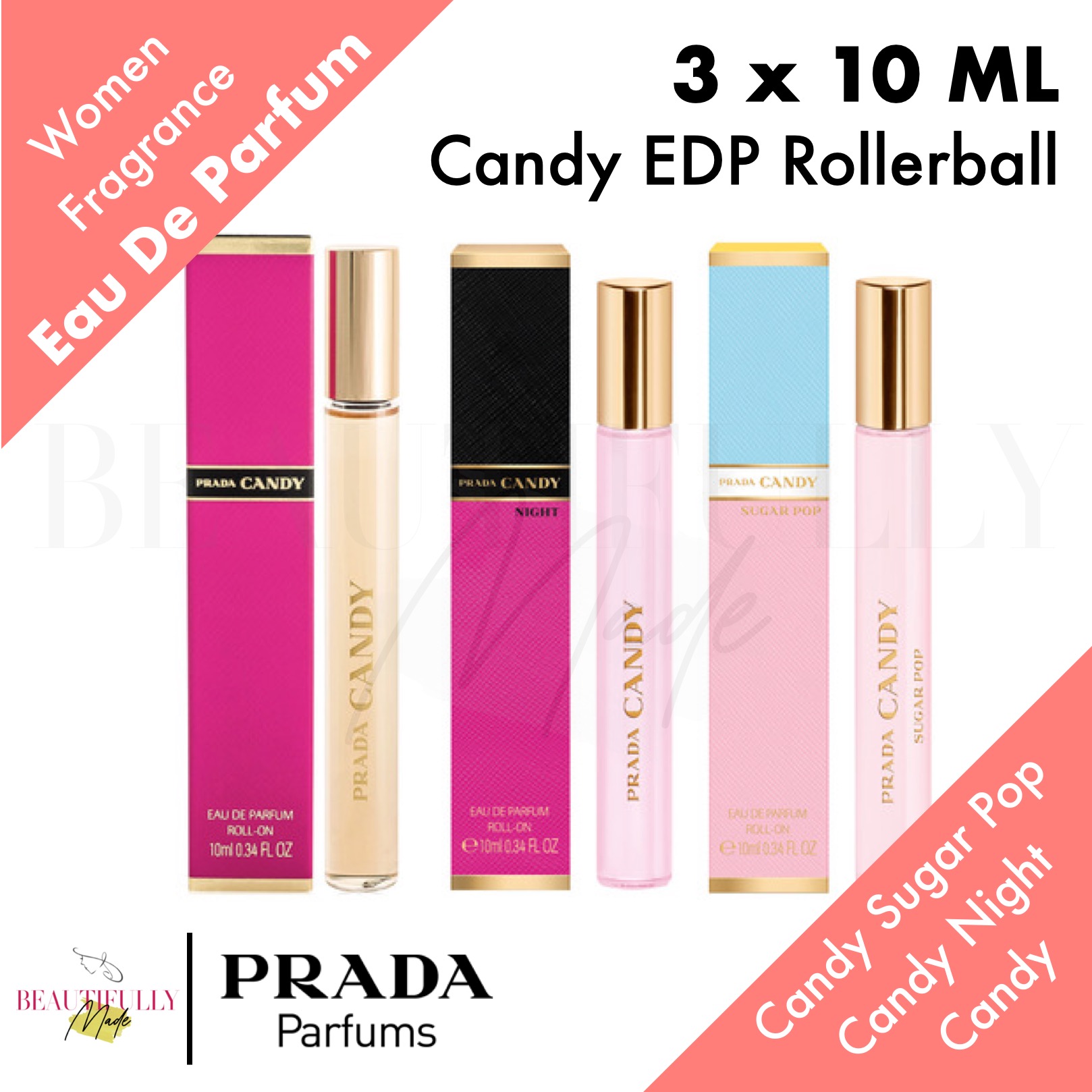 Bundle of 3] Prada Candy + Candy Night + Candy Sugar Pop Eau de Parfum  Rollerball 3 x 10ml (Travel Size Roll On Miniature Mini Fragrance) | Lazada  Singapore