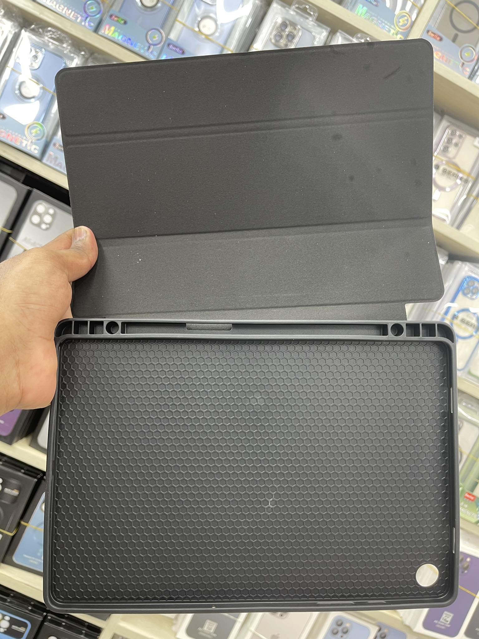 For Samsung Galaxy Tab S9 FE Plus 12.4 Inch Slim Tri-Fold Magnetic Smart Flip Cover With Pen Holder Full Coverage Casing.