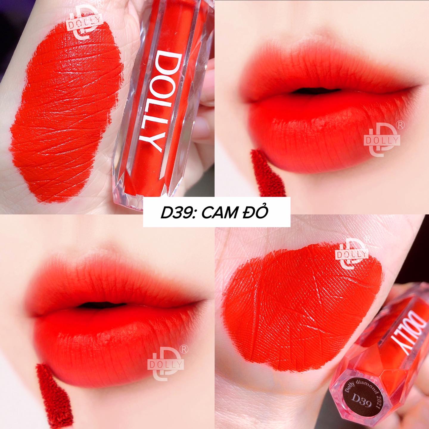 Son kem lì siêu mịn môi DOLLY DIAMOND [Màu Cam đỏ]