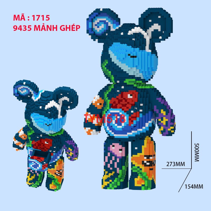 Xếp hình Gấu Bearbrick 50cm Đồ chơi lắp ráp mô hình cỡ lớn bear bricK cho bé