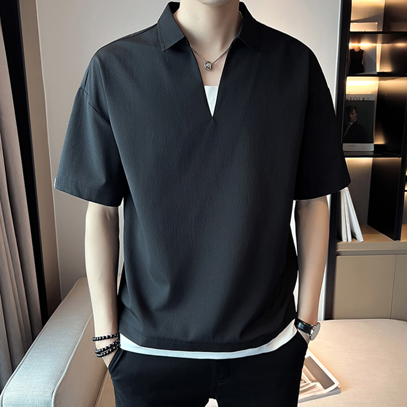 Áo sơ mi nam tay ngắn cổ chữ v trơn màu thời trang menkind so mi nam 034