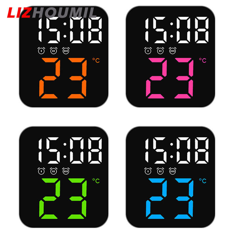 LIZHOUMIL Led Electronic Digital Alarm Clock With Temperature Time Date Display 2 Levels Adjustable Brightness Bedside Clock For Home Decor