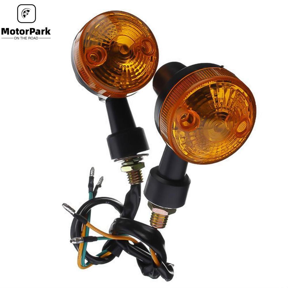 MotorPark 2Pcs Universal 12V Motorcycle LED Turn Signal Lights Round Indicator Lamp Amber Flashers for Suzuki Honda Kawasaki