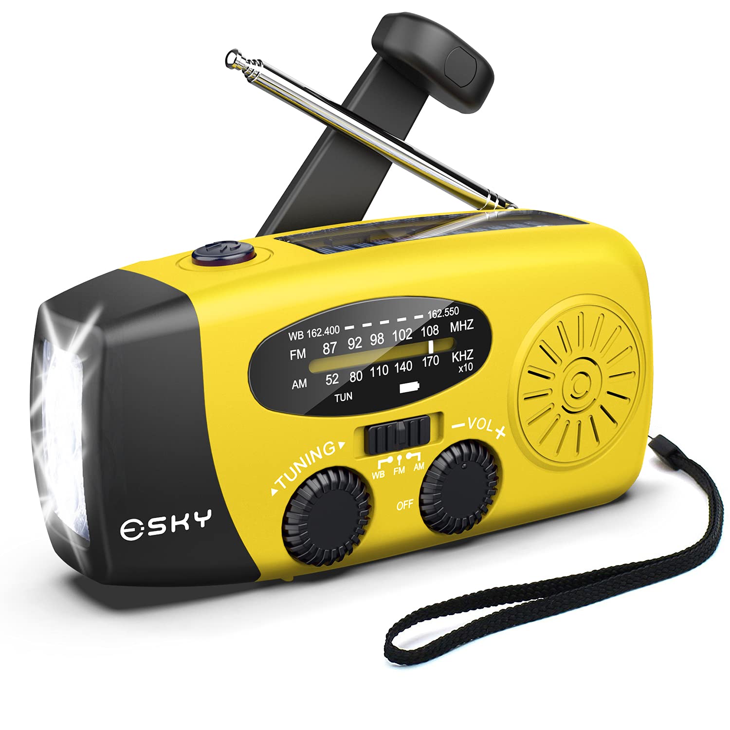 Hand Crank Radio with Flashlight for Emergency, Esky Portable Solar