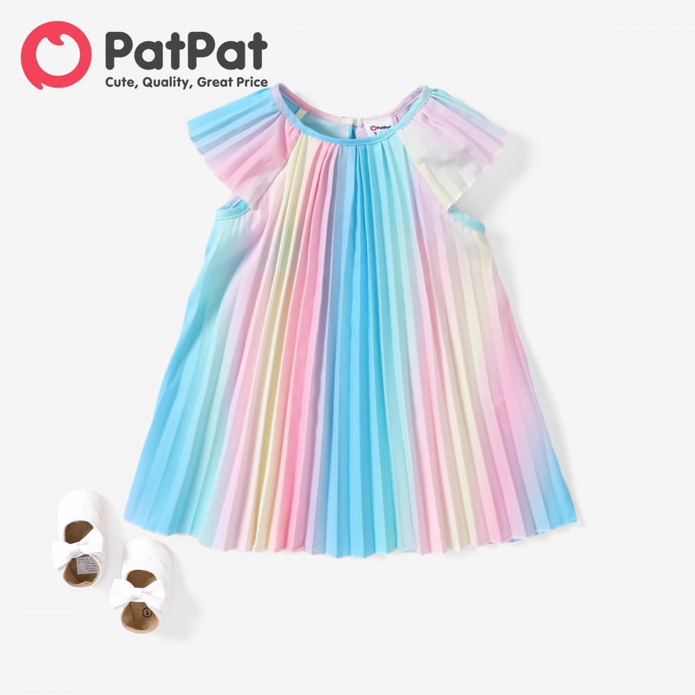 PatPat Baby Girl Sweet Pleated Rainbow Dress