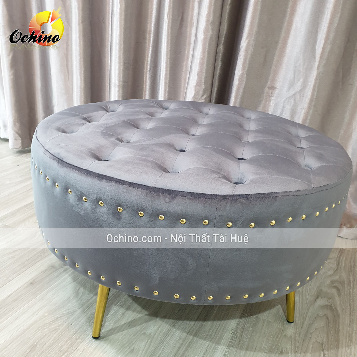 Đôn Tròn Sofa Chụp Hình và Trang Trí Chân Vàng Cách Điệu size 80cm