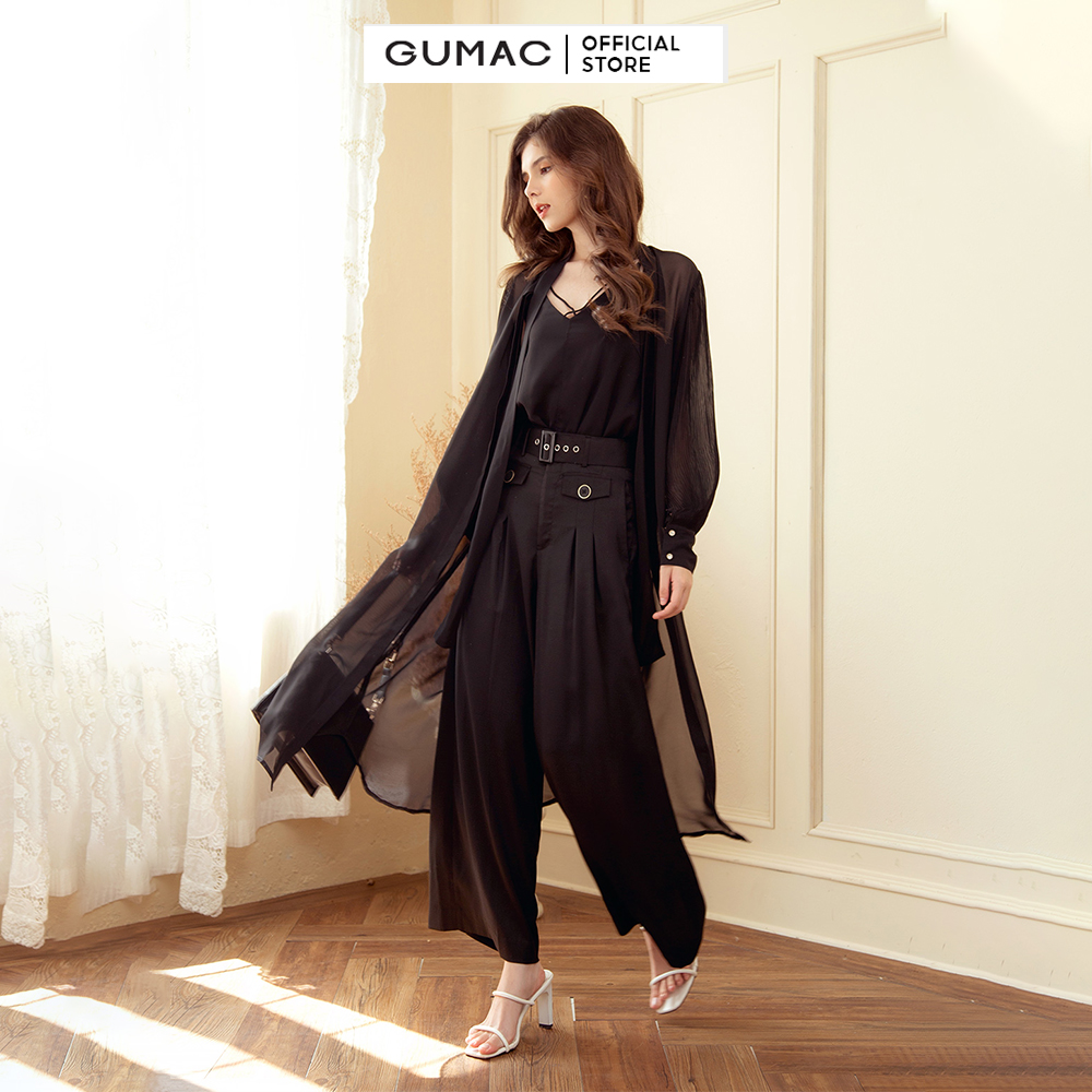 Set lẻ khoác ngoài sơ mi thắt nơ thời trang GUMAC DB915 - Đầm lót lụa hai dây thời trang GUMAC DF09012