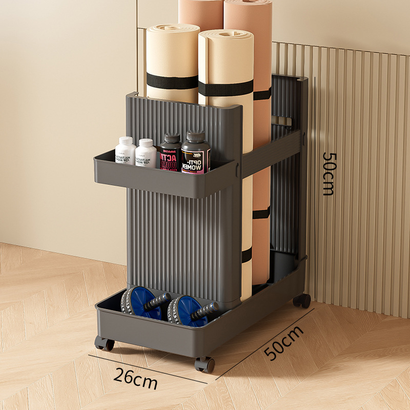 Yoga mat storage basket, home living room, bedroom trolley, fitness equipment storage rack, multi-functional clamp shelf