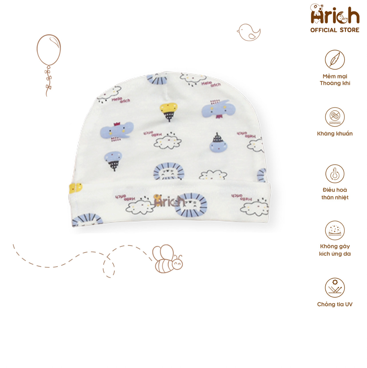 Mũ sơ sinh Arich họa tiết cho bé yêu