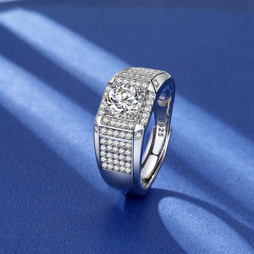 S925 Sterling Silver Brilliant Galaxy Ring Men's Classic Fashion Sense of Luxury Full Diamond Four Claw Ring Men's Ring Wedding Ring.