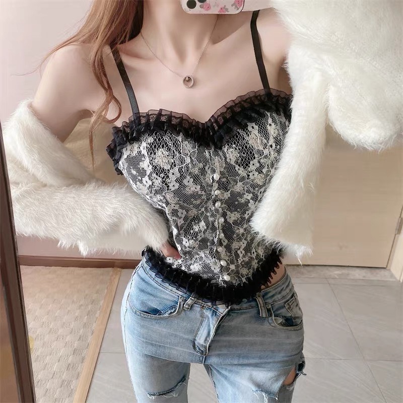 Áo Bara 2 Dây Pha Ren Cúc Ngọc Cao Cấp