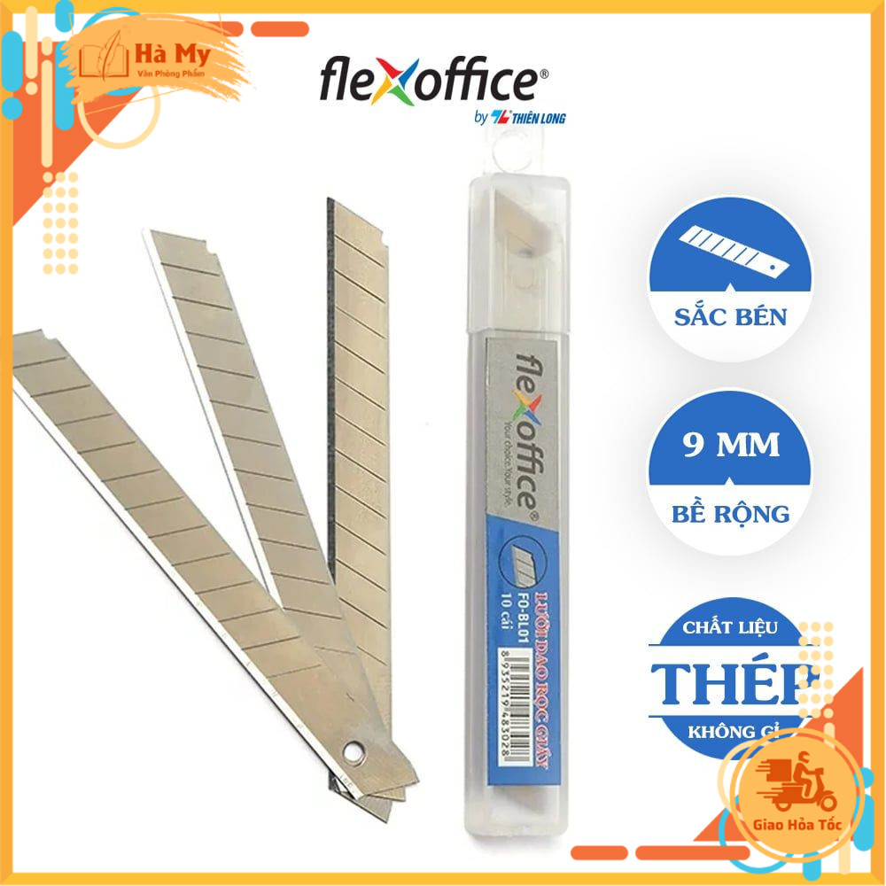(1 Hộp) Lưỡi dao rọc giấy nhỏ 9mm  Flexoffice Thiên Long FO-BL01