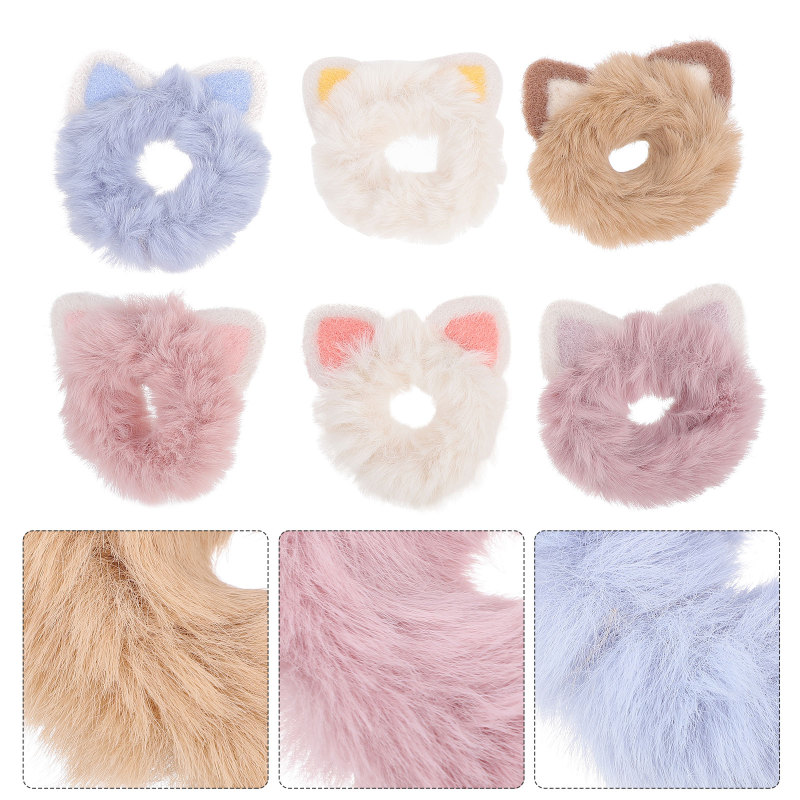 ETEREAUTY 6 Cái Dây buộc tóc tai mèo Dây buộc tóc mềm mại Scrunchy Dây buộc tóc đuôi ngựa