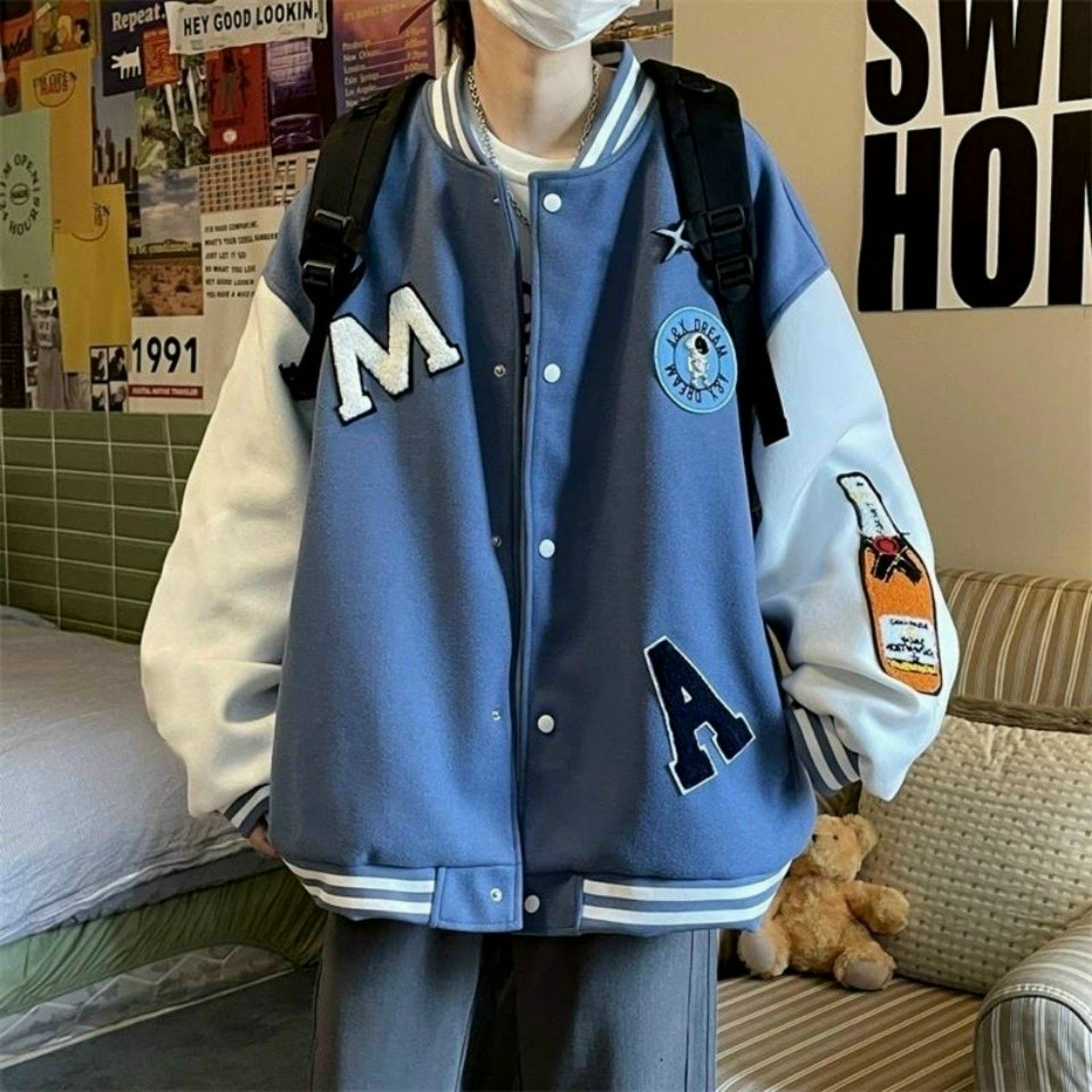 Áo khoác Nỉ Nam Nữ,Áo Bomber Phối Màu Trẻ Trung Kèm Họa Tiết Độc Đáo.Tp