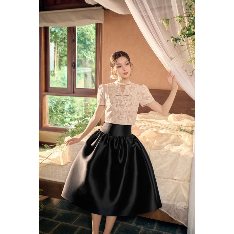CÉLESTE - Chân váy tafta đen Hana Skirt
