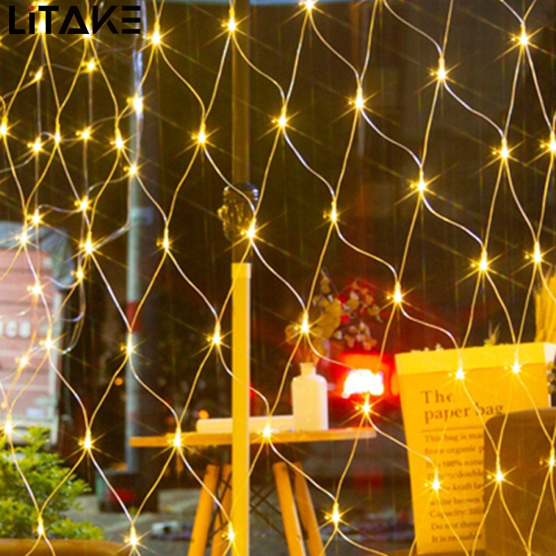 96LEDs Outdoor Fishing Net Curtain Mesh Fairy Lights With 8 Modes Garden