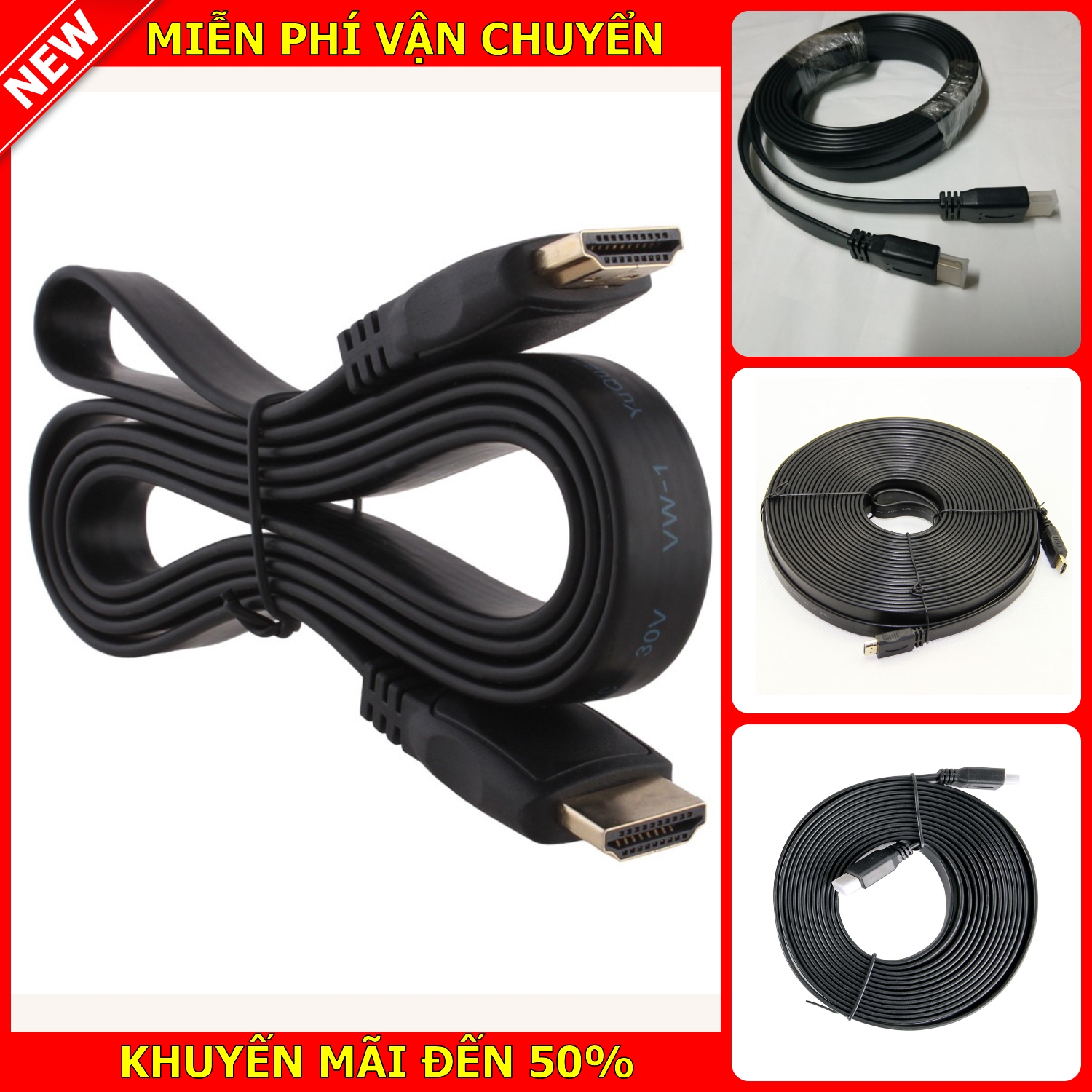 Dây cáp Hdmi cho máy tính laptop tivi máy chiếu T8T6E loại dẹp 1.4 Full HD dài 20M tốc độ truyền tải cực nhanh dây cáp hdmi siêu bền - có bảo hành