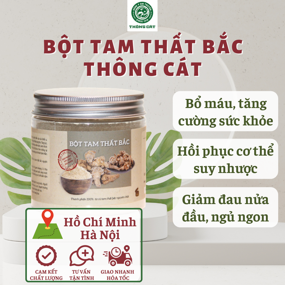 Bột tam thất bắc THƯỢNG HẠNG Đông y gia truyền Thông Cát (Since 1918) - Tam thất nguyên chất hàng chuẩn 100%, thảo dược quý đặc biệt cho phụ nữ ở tuổi sinh đẻ
