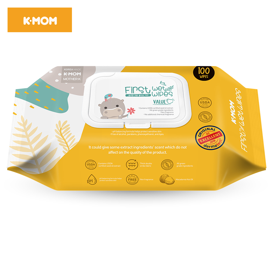 Khăn ướt cao cấp K-Mom Hàn Quốc vân nổi có nắp (100c)